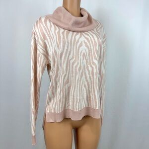 Calvin Klein Women’s S Mock Cowl Neck Sweater Pink/White Zebra Print Long Sleeve